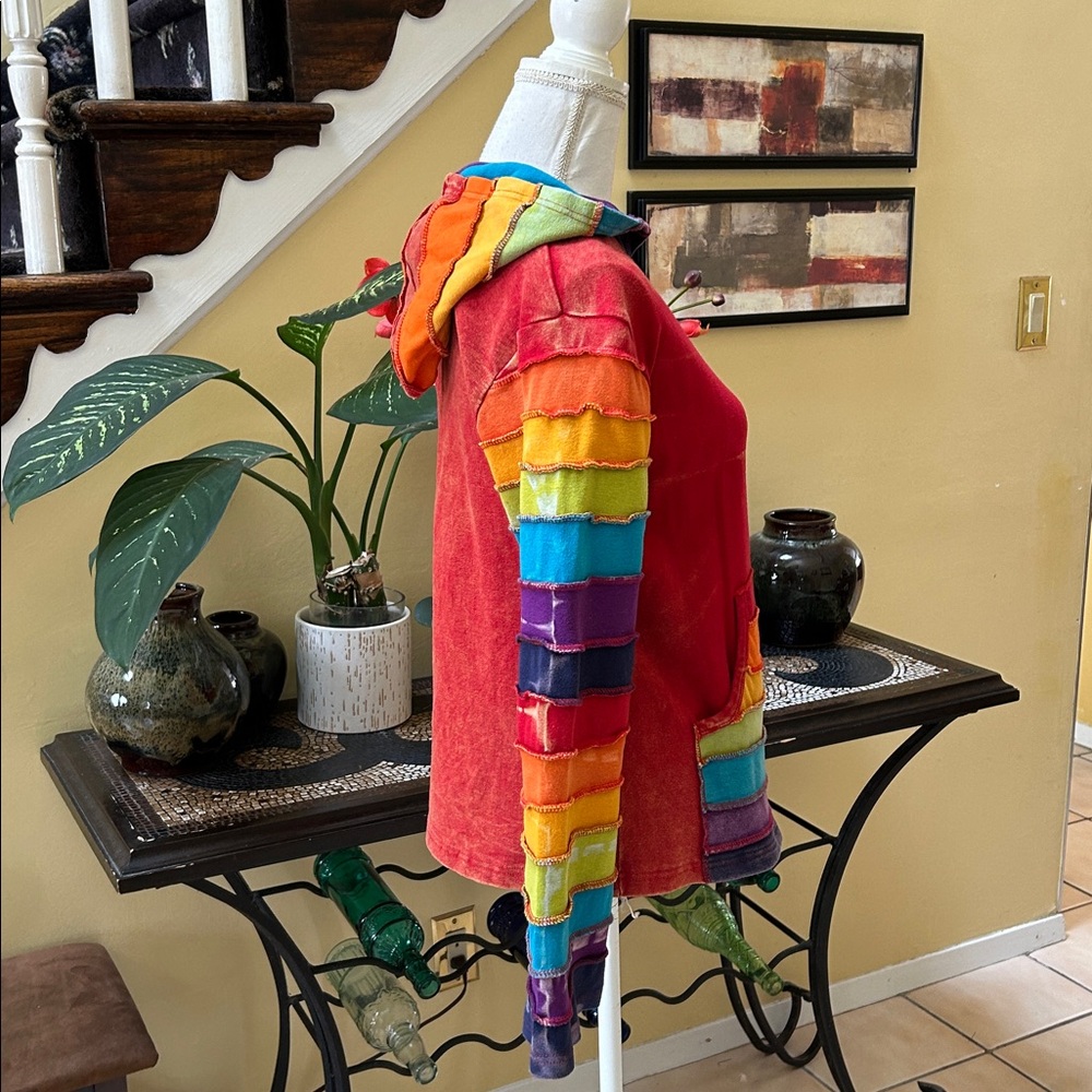 Windhorse Multicolor Patchwork Hoodie Zip Handcra… - image 5